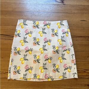 LOFT beige lemon‎ floral zipper back cotton mini skirt SIZE 10